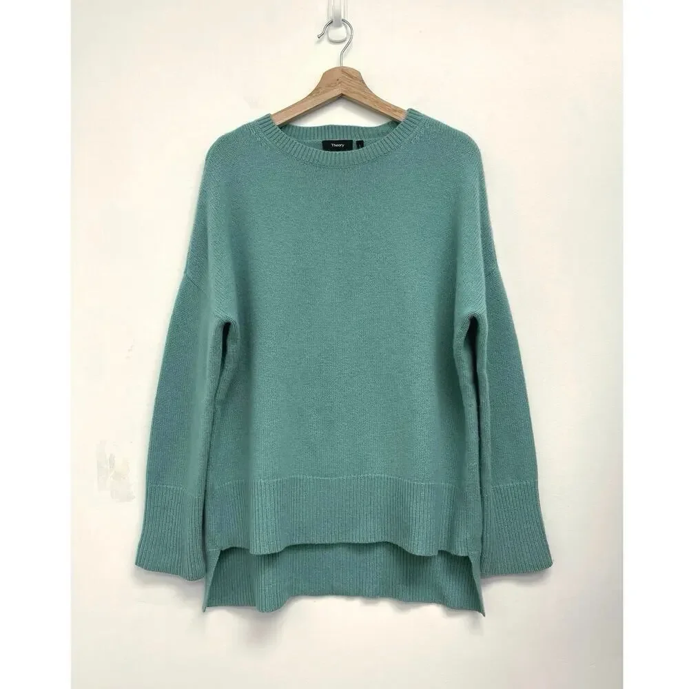 Theory Karenia 100% Cashmere Oversized Step Hem Soft Cozy Crew Neck Sweater Med